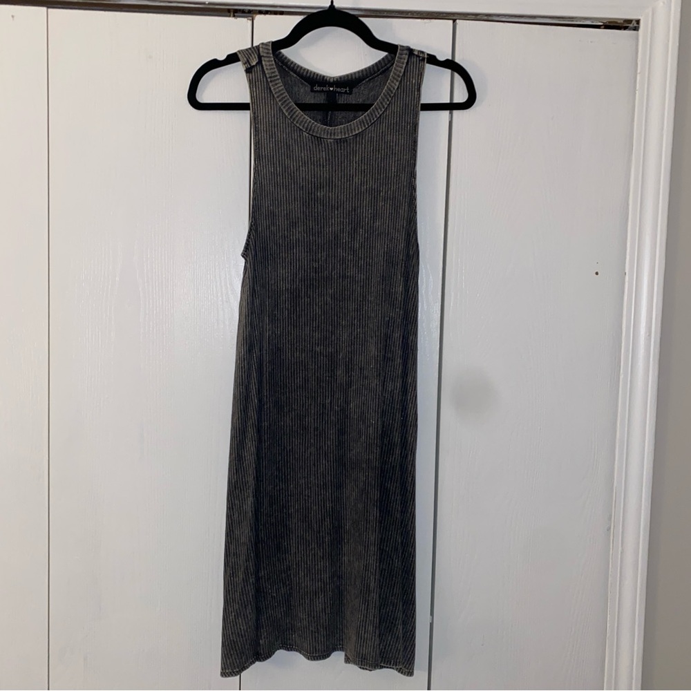 Derek Heart Black and Gray Striped Midi Dress